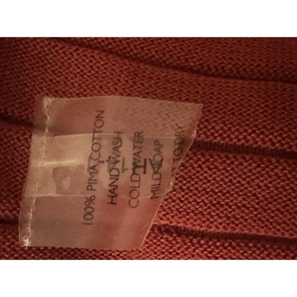 Peruvian Connection Pima Cotton Red Ribbed Long SLV Knit Fit Flare Midi Dress Lg - Picture 10 of 10